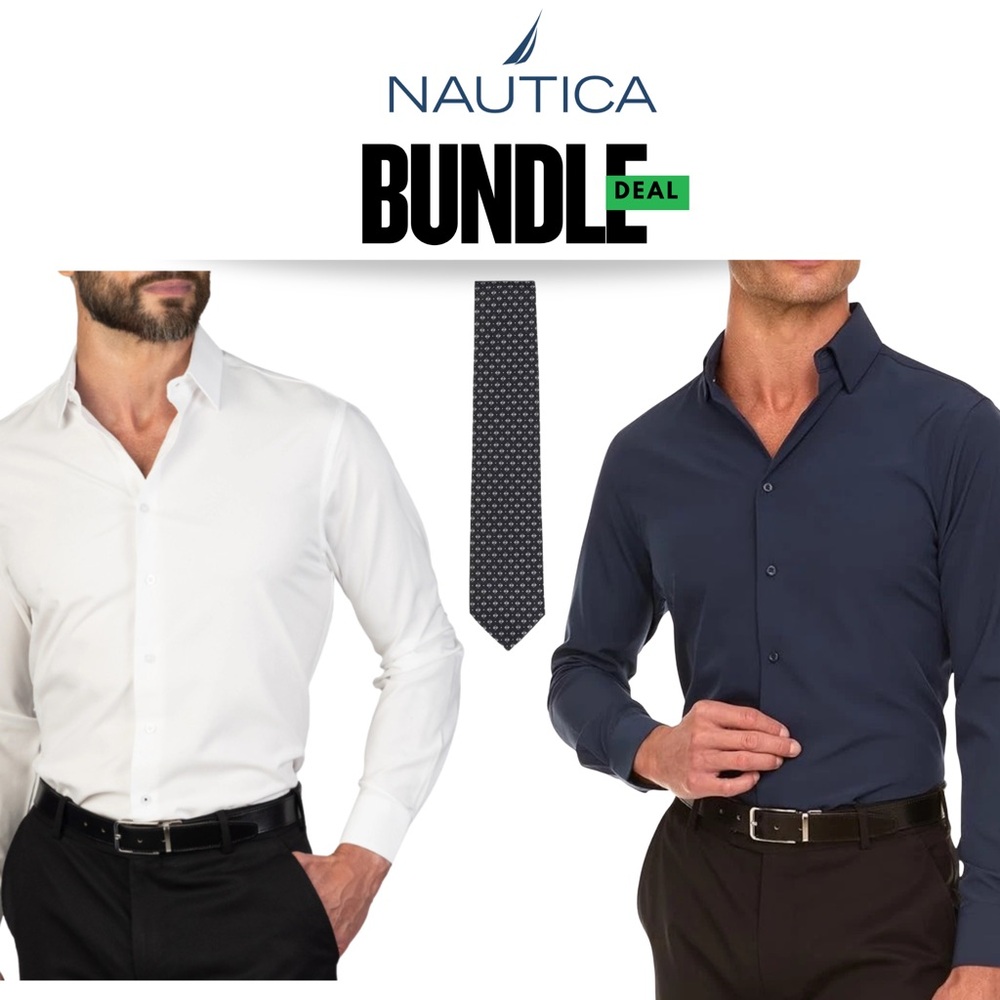 Nautica Men’s XL Slim Fit Shirt Bundle and Perry Ellis Tie NWT